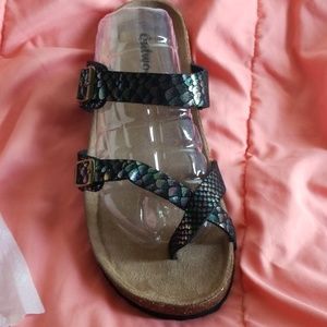 Mermaid Print Double Buckle Toe Wrap Birk Sandals